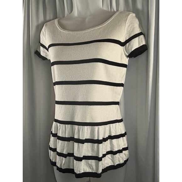 Ann Taylor LOFT Striped Short Sleeves Peplum Top Ivory Black S preppy chic 79-05 - Picture 4 of 14